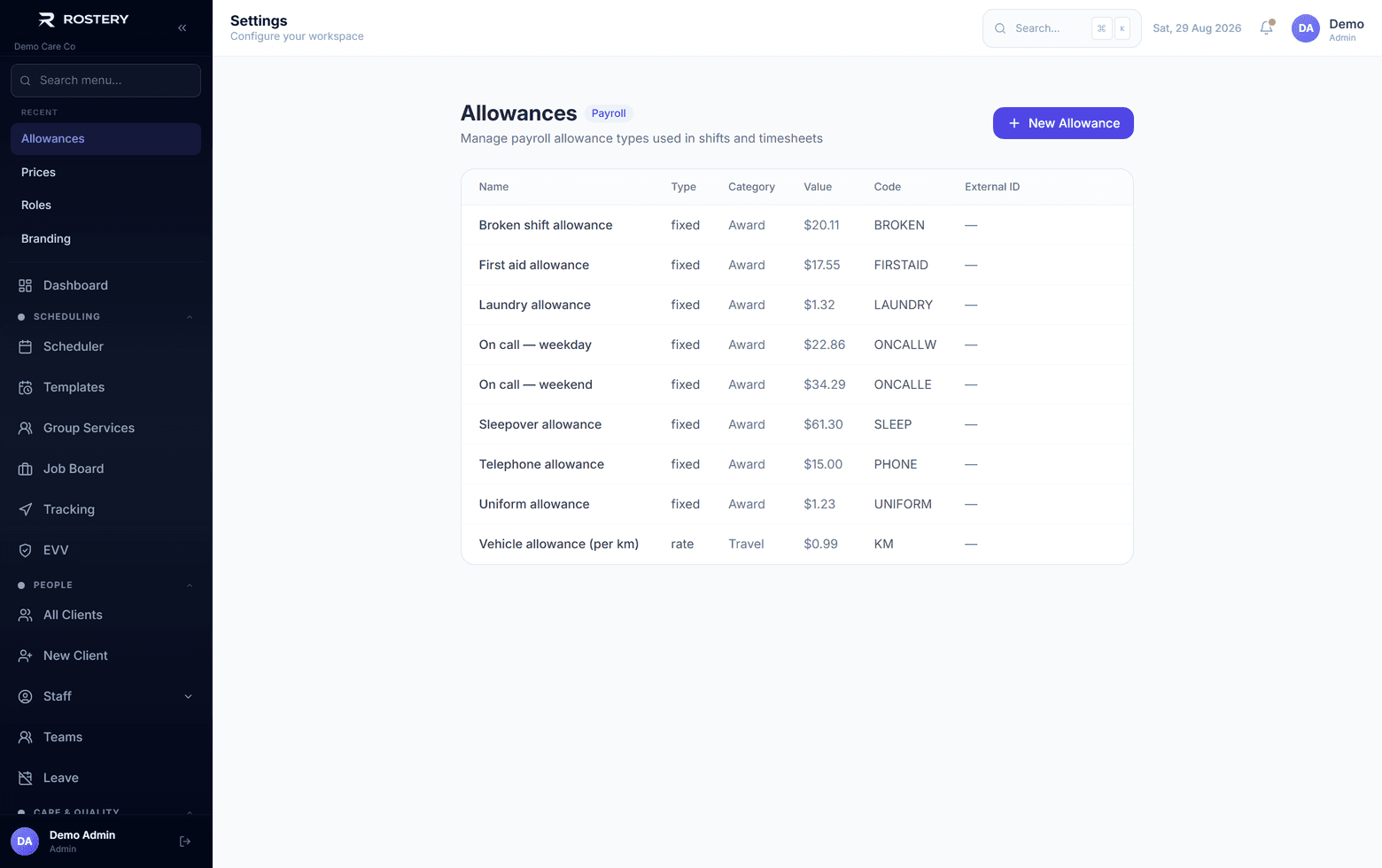 Award allowances configured once and applied to pay