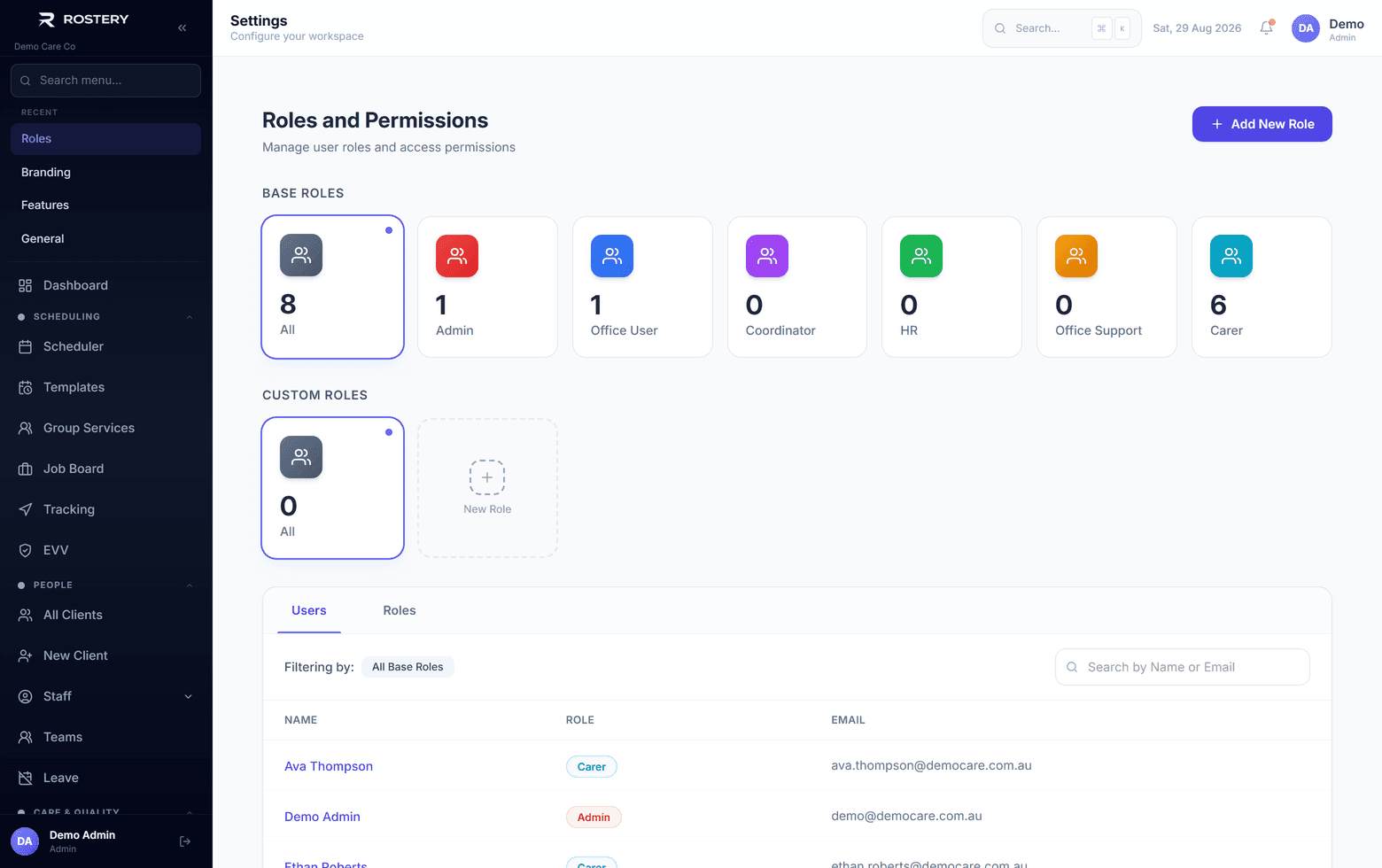 Roles built from individual permissions, not fixed tiers