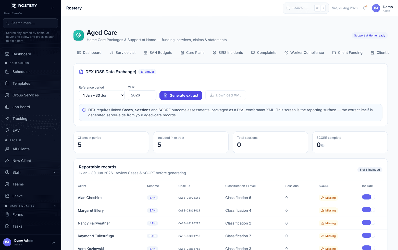 DEX extracts built from the delivery record