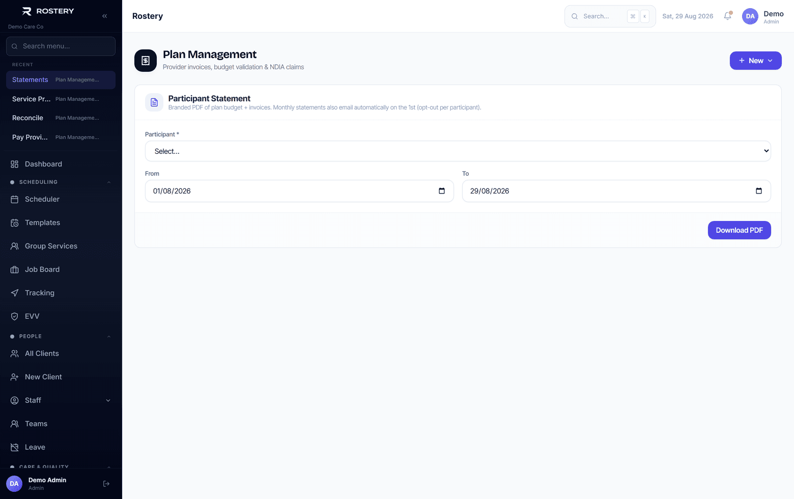 Participant statements generated for the period and sent