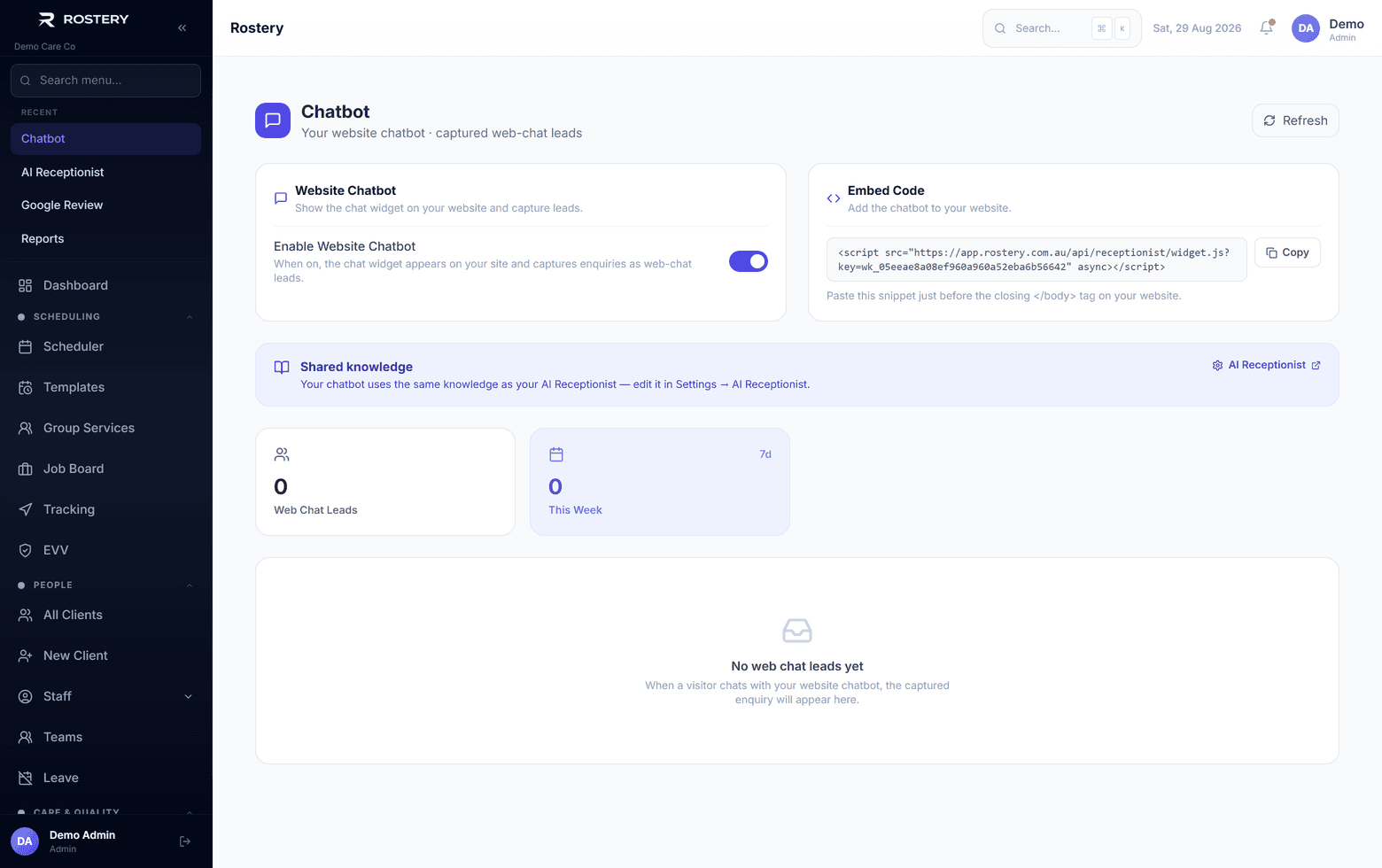 A chat widget for your own site that captures the enquiry as a lead