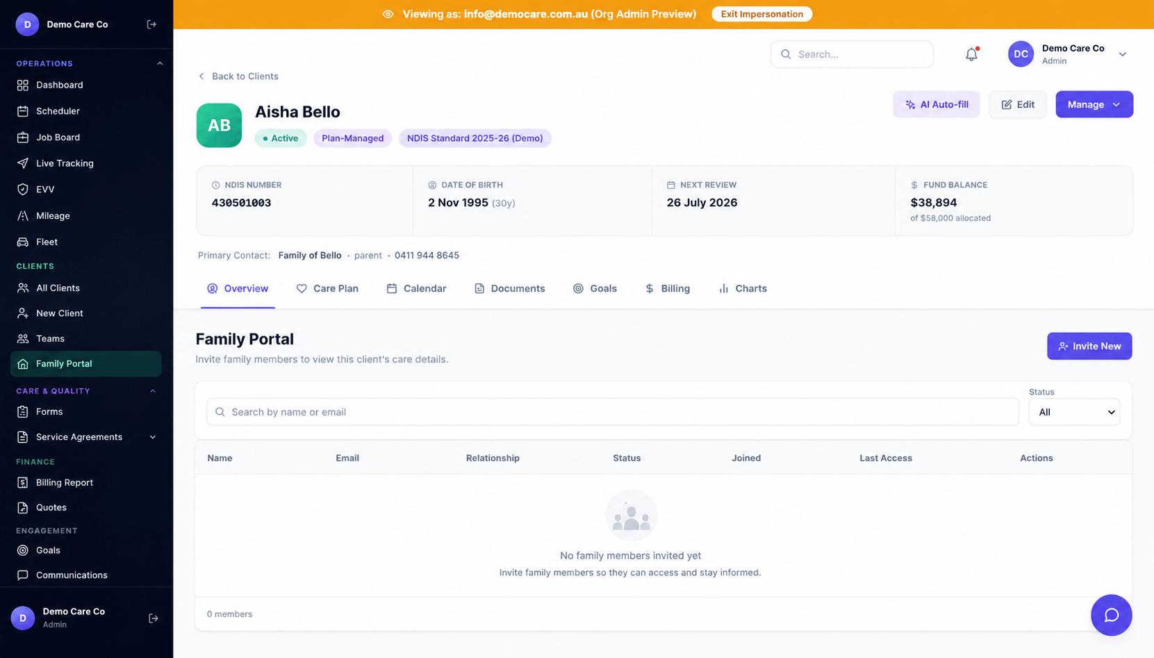 Care plan, goals & billing on the client record