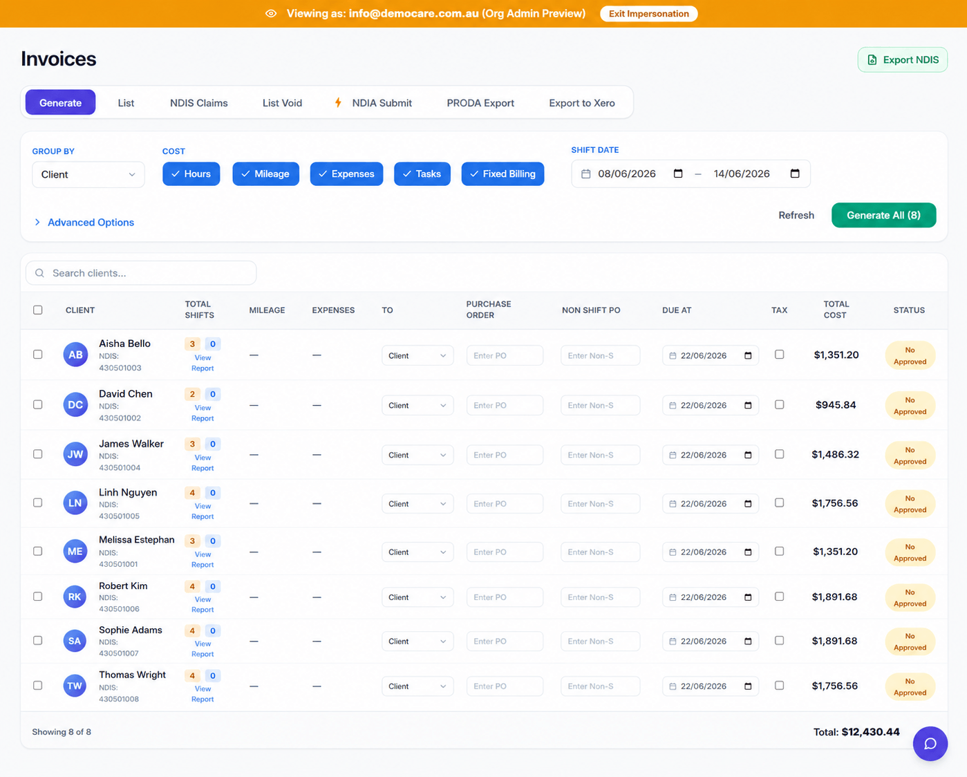 Invoices dashboard