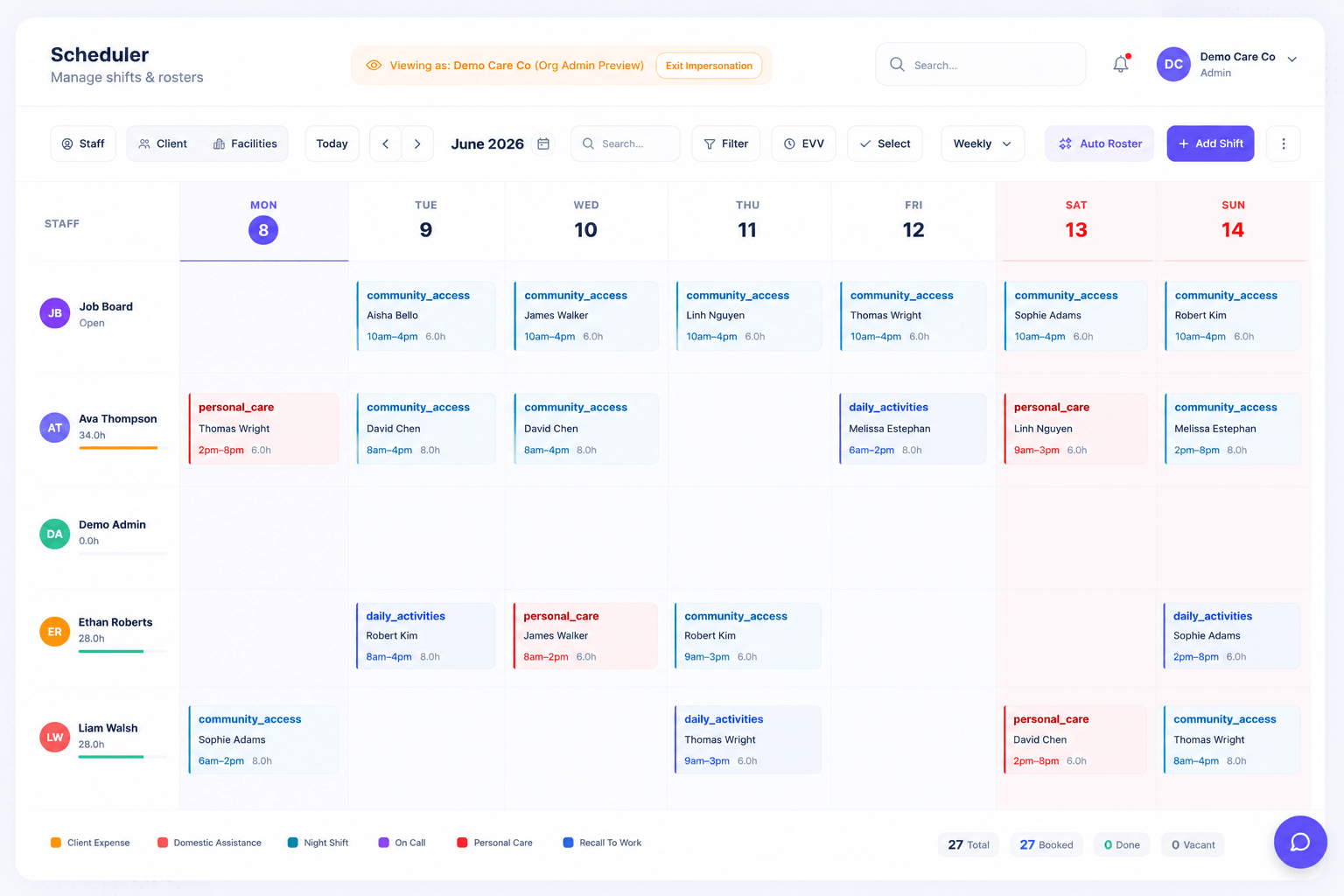 The scheduler — drag-and-drop week view