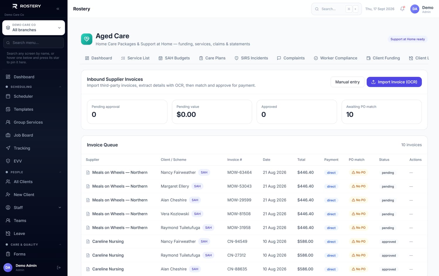 Invoices in Rostery