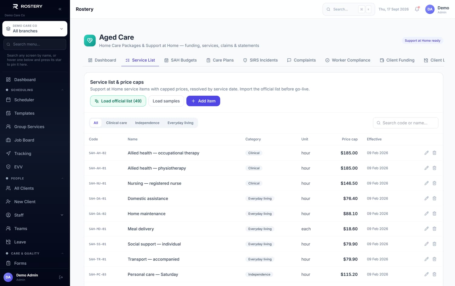 Services in Rostery