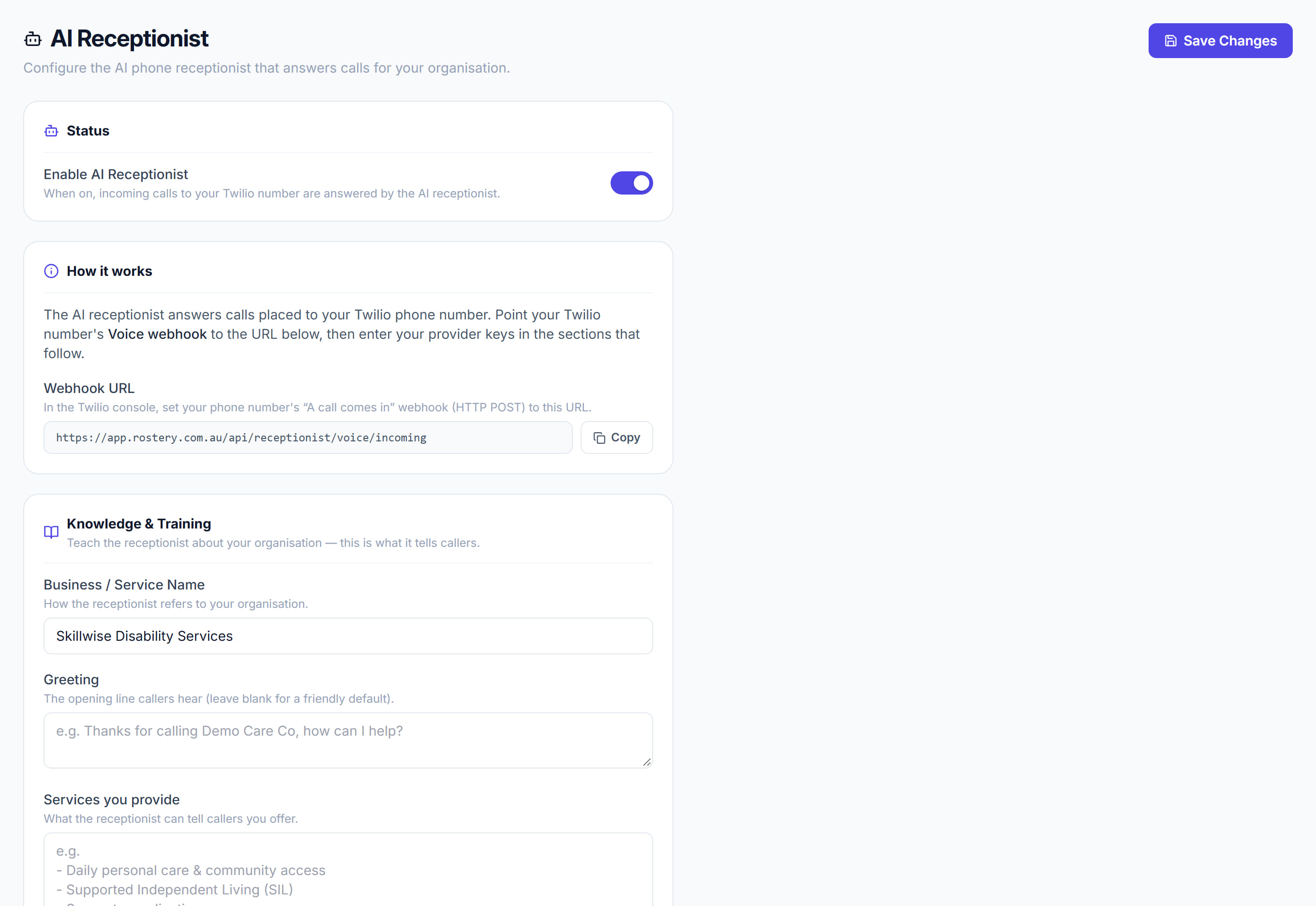AI Receptionist in Rostery