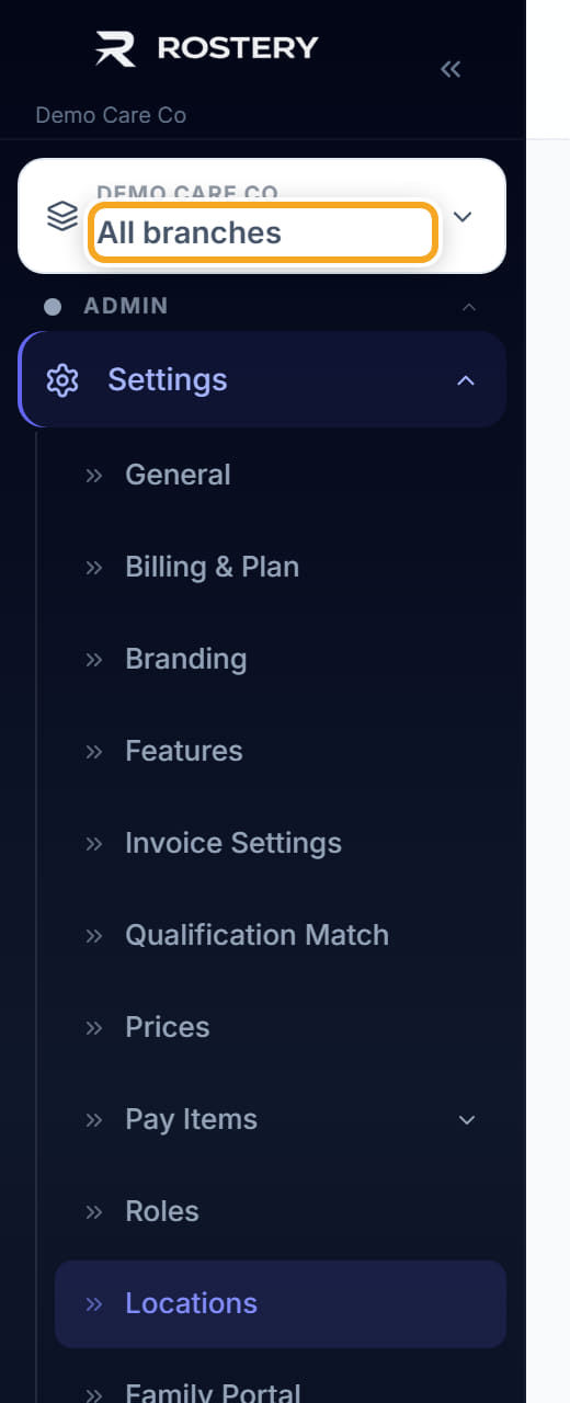 Locations and branches, step 4
