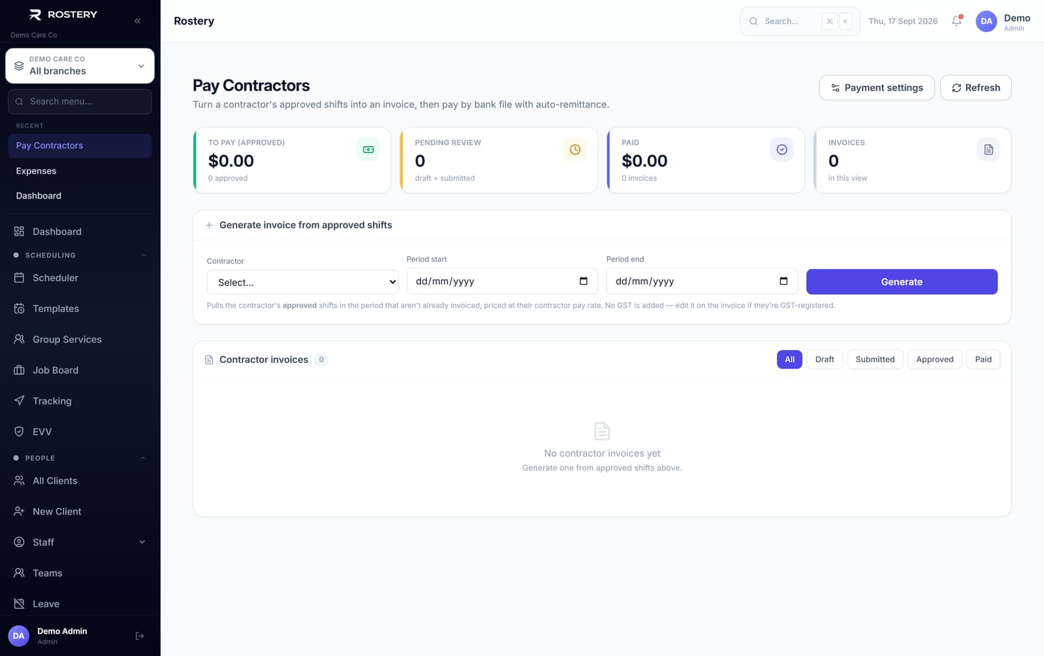 Pay Contractors in Rostery