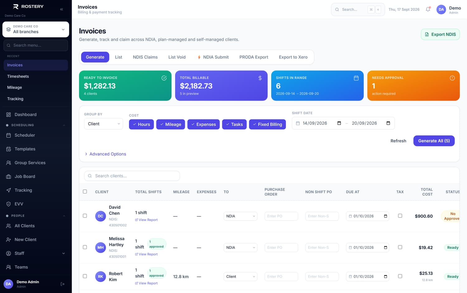 Invoices in Rostery