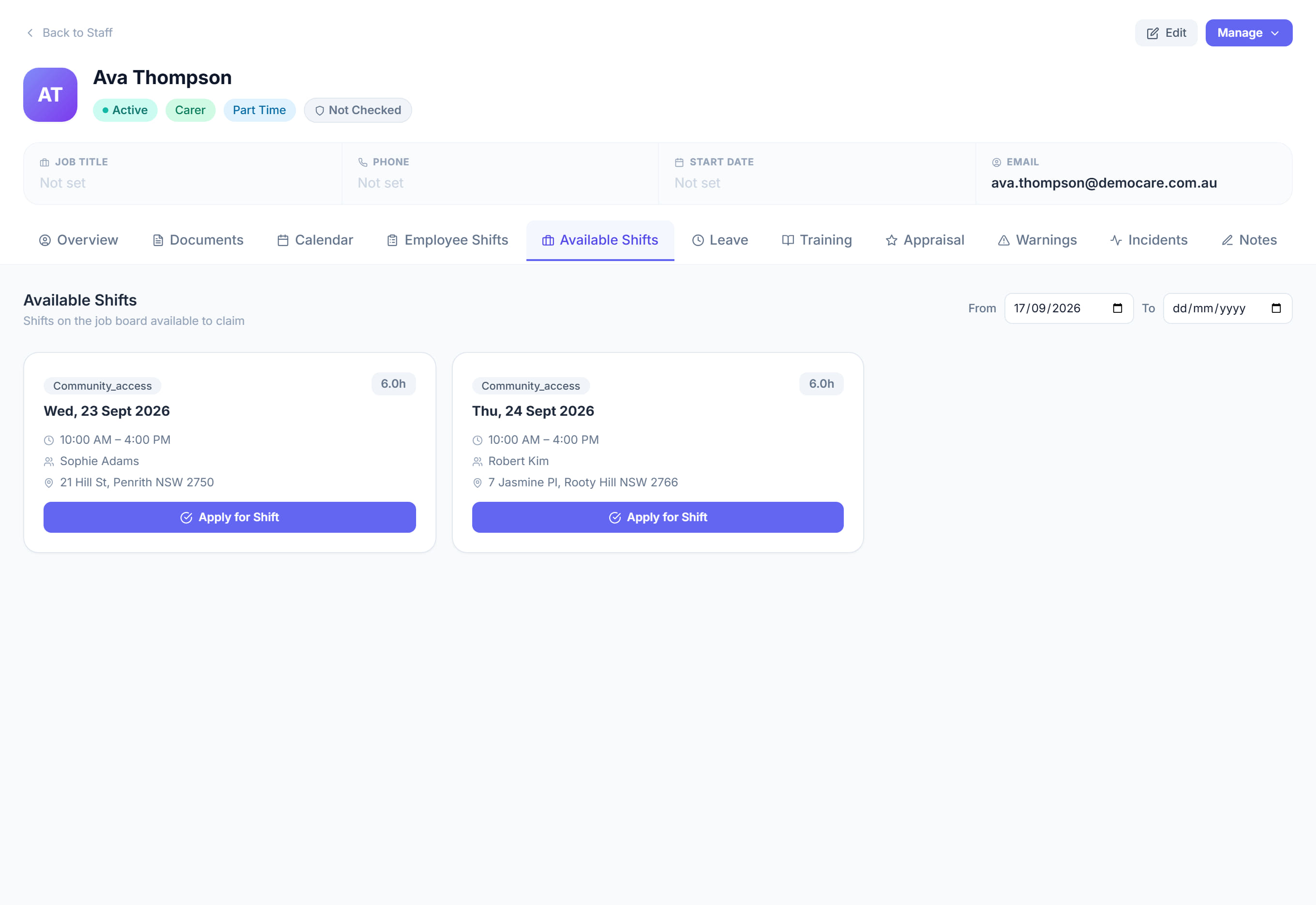 Available Shifts in Rostery