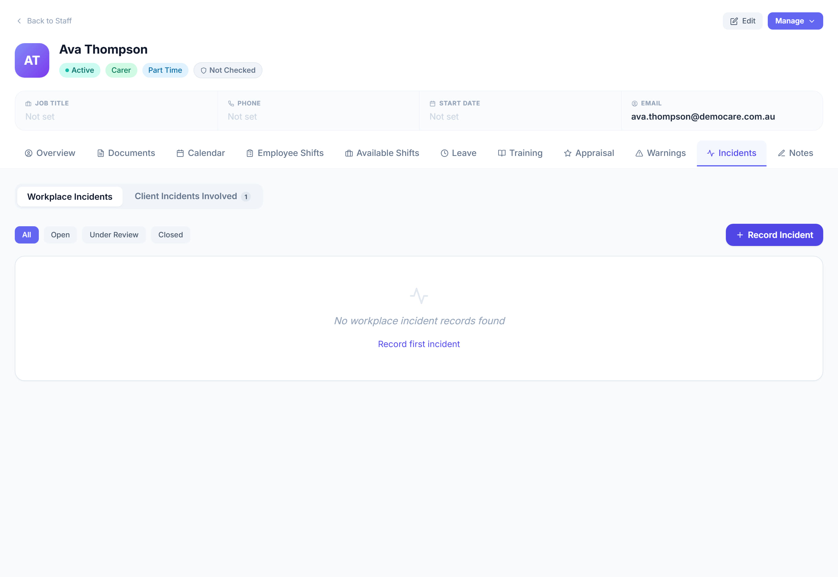 Staff Incidents in Rostery
