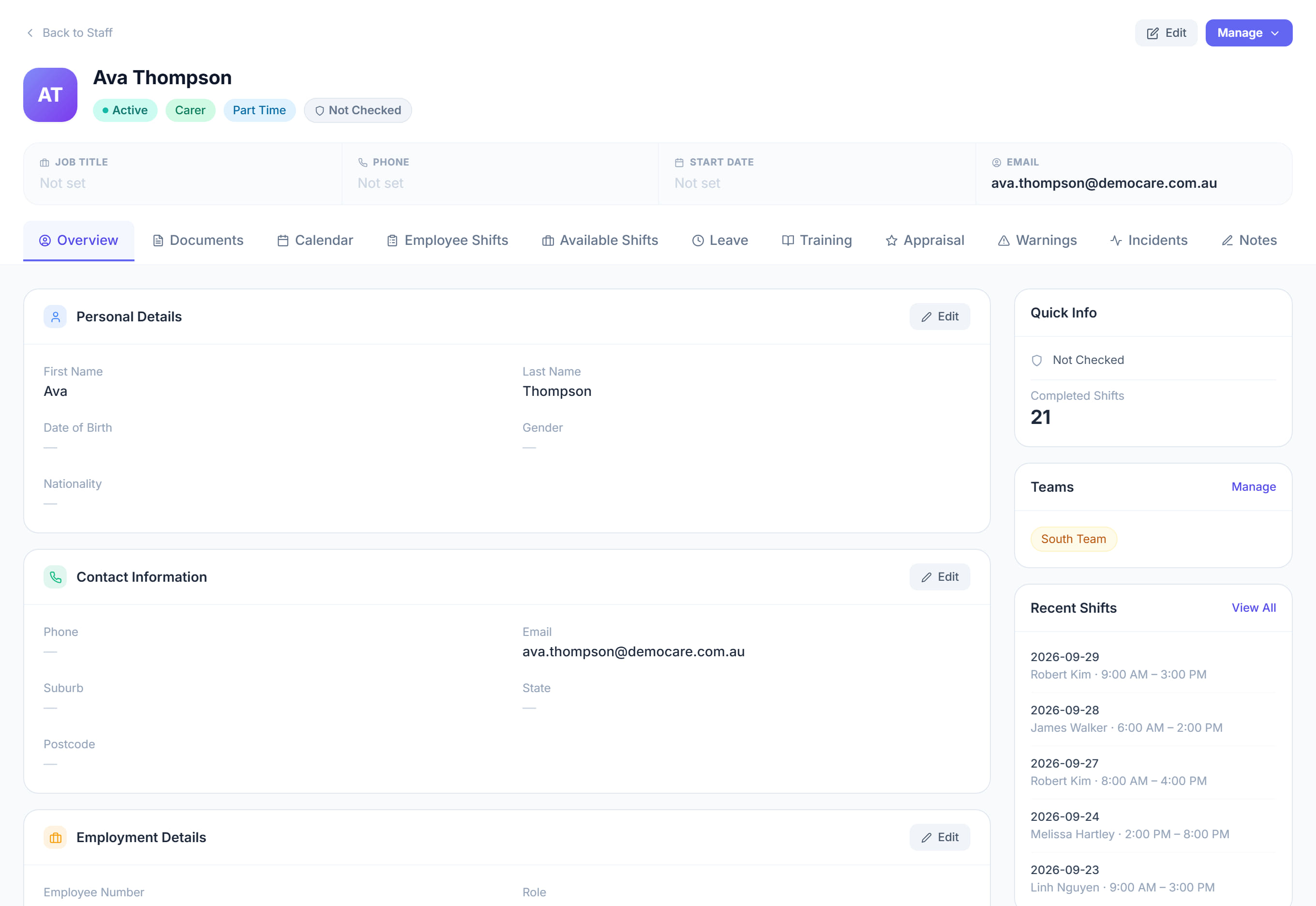 Staff Overview in Rostery