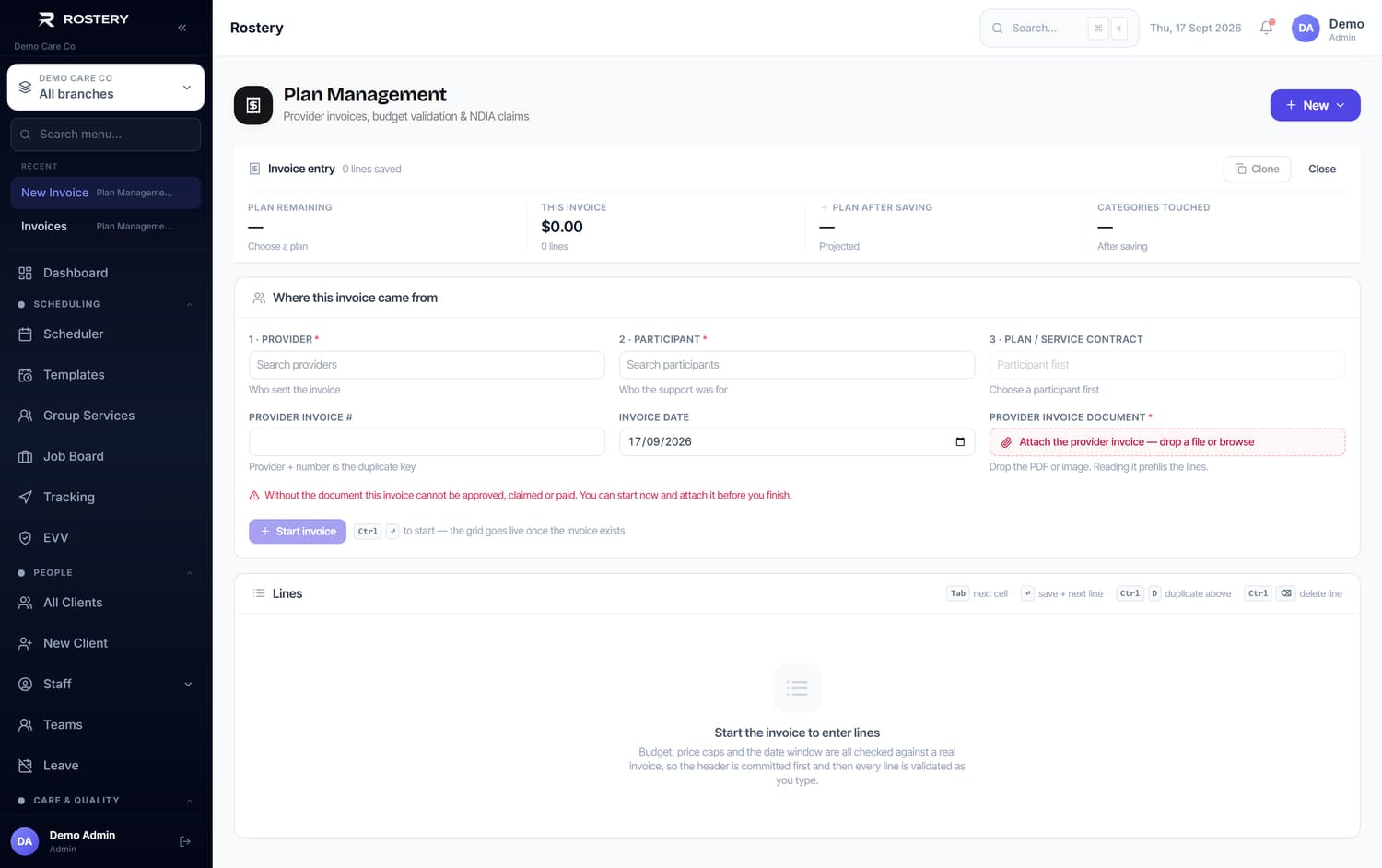 Invoice Entry in Rostery