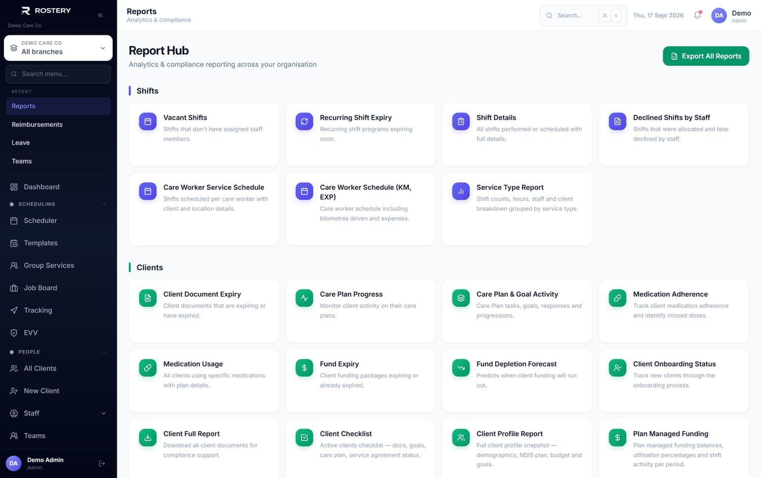 Report Hub in Rostery