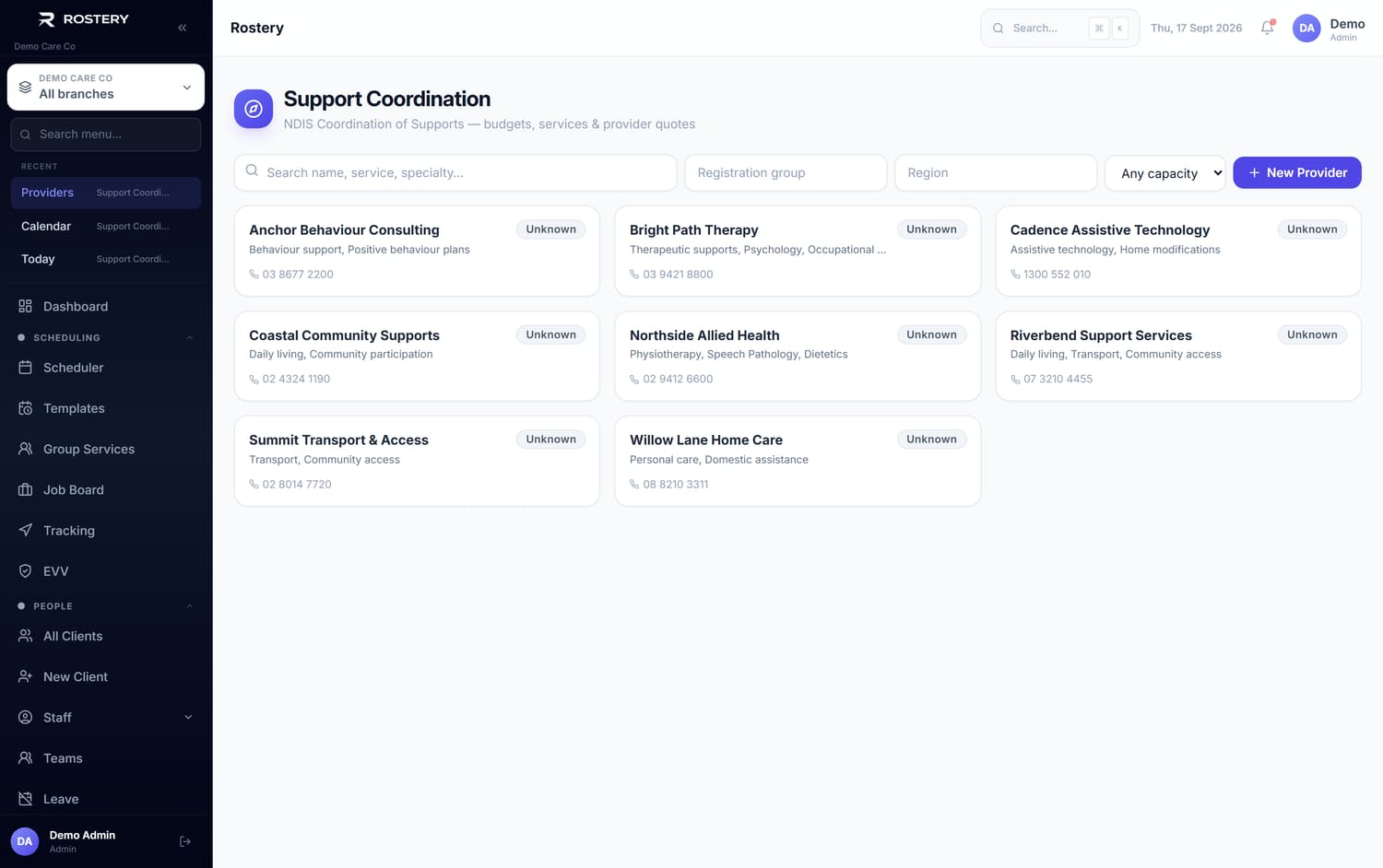 Provider Directory in Rostery