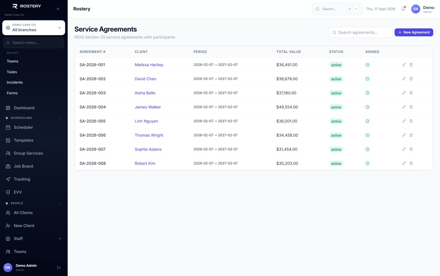 Service Agreements in Rostery