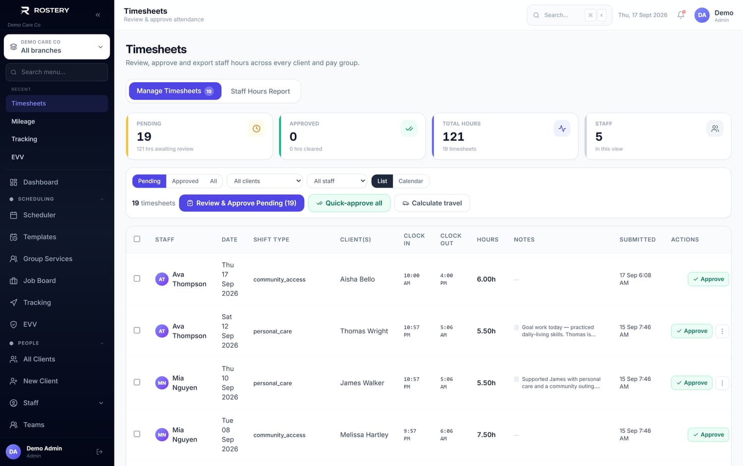 Timesheets in Rostery